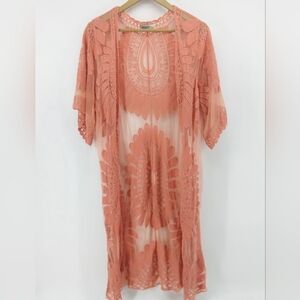 Boho Festival Crochet Lace Kimono Bell Sleeve Long Maxi Duster Robe Size S